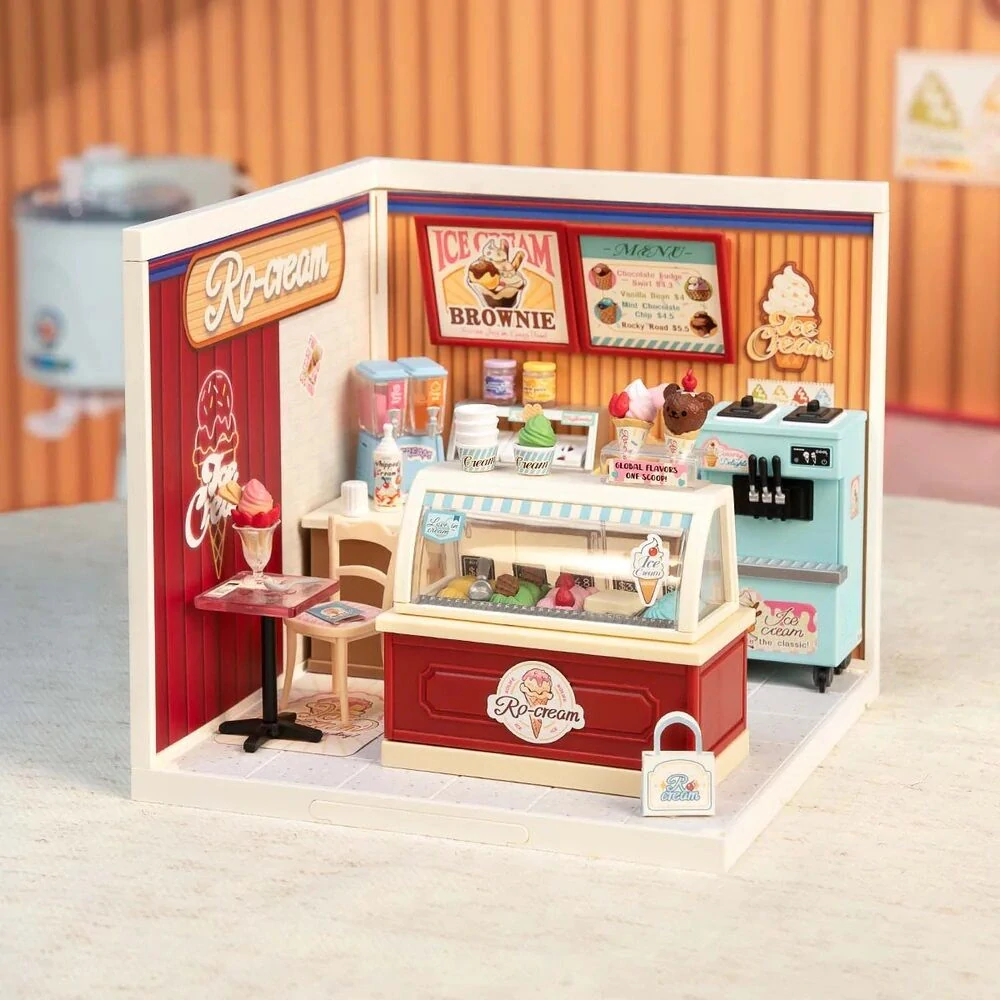 RoboTime 3D dřevěná skládačka Miniatura domečku Prodejna zmrzliny