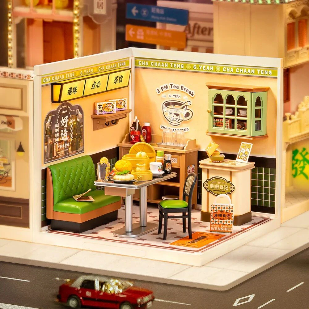 RoboTime 3D dřevěná skládačka Miniatura domečku Hongkongská kavárna