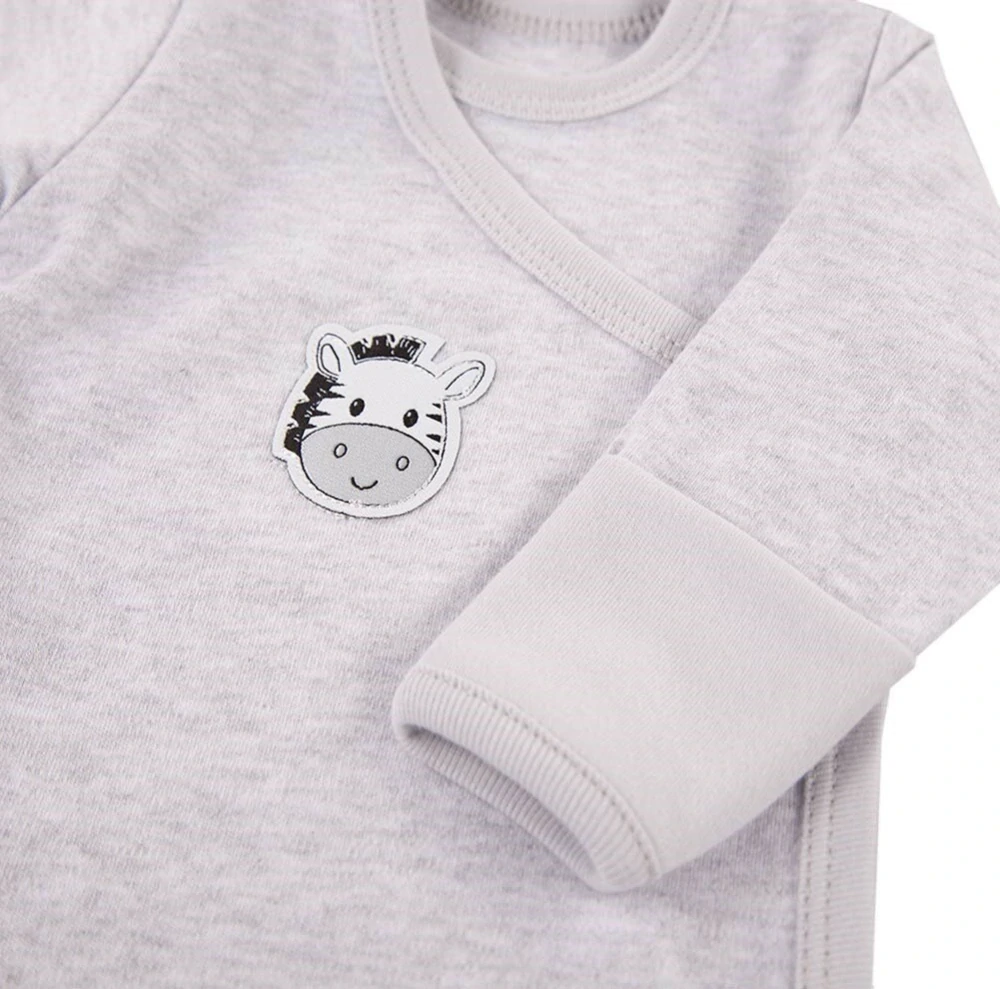 EEVI Kojenecké body dl. rukáv, zapínání bokem Zebra, šedé, vel.56