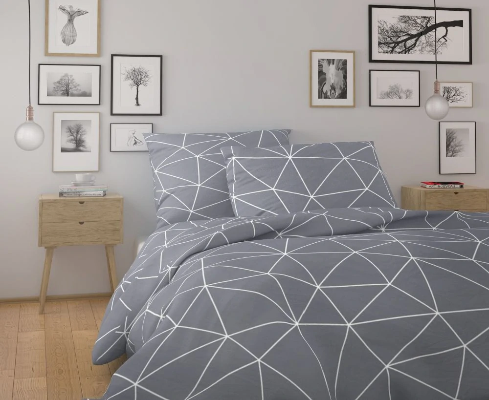 Kvalitex Bavlněné povlečení NORDIC COLLECTION GRID šedé, 1x 140/200, 1x 70/90cm