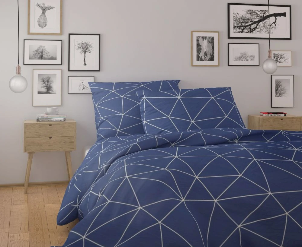 Kvalitex Bavlněné povlečení NORDIC COLLECTION GRID modré, 1x 140/200, 1x 70/90cm