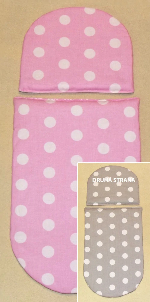 SDS Peřinky do kočárku pro panenky Puntíky růžová/Puntíky šedá