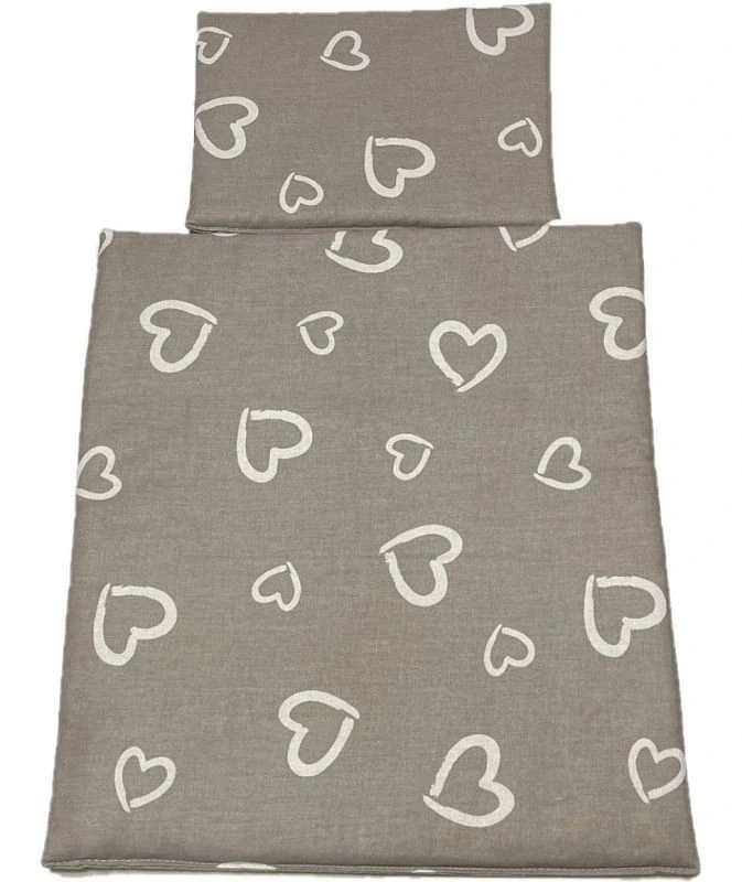 SDS Peřinky do postýlky pro panenky Srdíčka šedá Bavlna, výplň: Polyester, 1x 38x44 cm / 28x20 cm