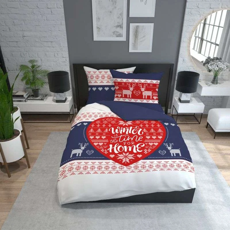 DETEXPOL Francouzské Vánoční povlečení Sobíci Bavlna, 220/200, 2x70/80 cm