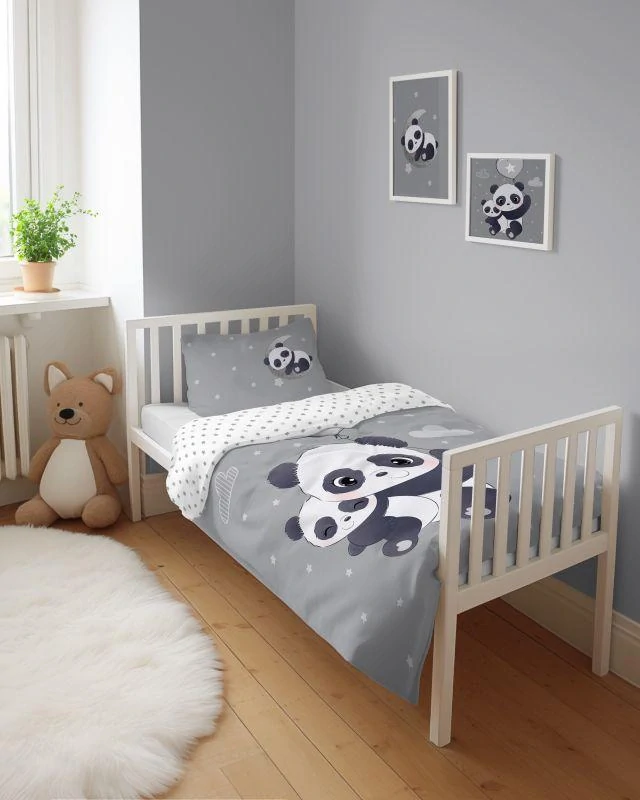 DETEXPOL Bambusové povlečení do postýlky Panda šedá Bavlna, Bambus, 100/135, 40/60 cm