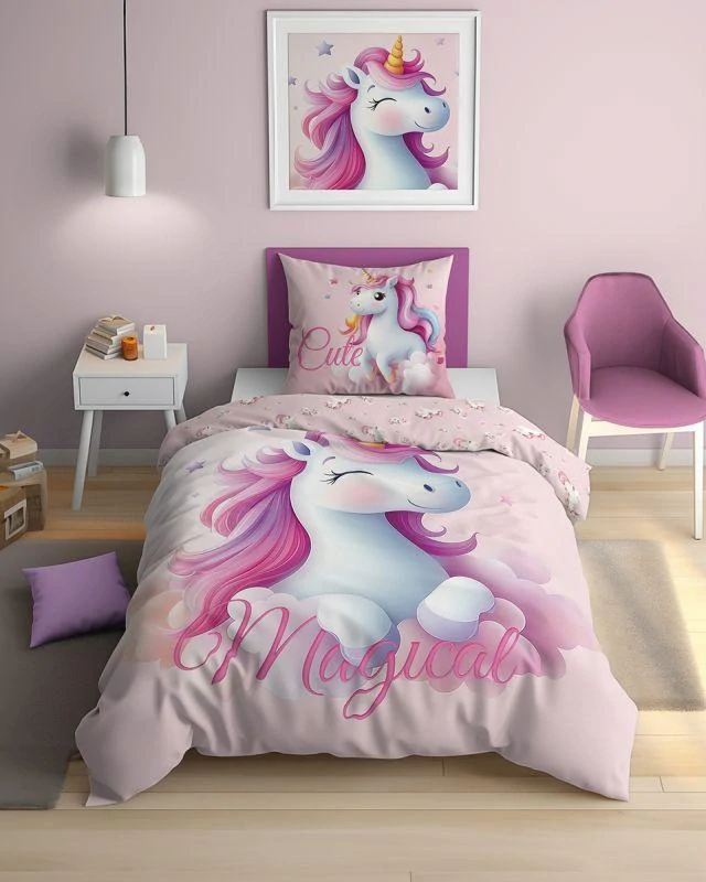 DETEXPOL Povlečení Jednorožec Cute svítící  Bavlna, 140/200, 70/80 cm