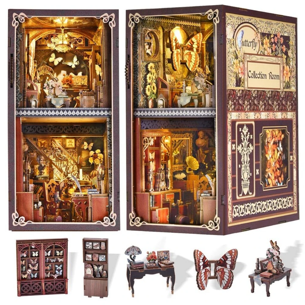 2Kids Toys 3D skládačka Zarážka na knihy Miniatura domečku Dům sběratele motýlů