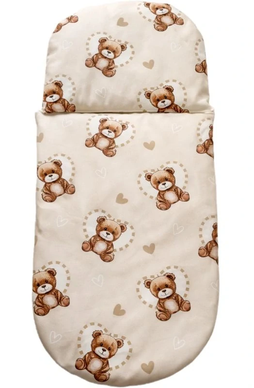 SDS Peřinky do kočárku pro panenky Medvídek v srdci krémová Bavlna, výplň: Polyester, 1x 27x40 cm / 25x20 cm