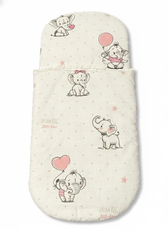 SDS Peřinky do kočárku pro panenky Sloníci bílá Bavlna, výplň: Polyester, 1x 27x40 cm / 25x20 cm