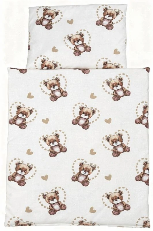 SDS Peřinky do postýlky pro panenky Medvídek v srdci bílá Bavlna, výplň: Polyester, 1x 38x44 cm / 28x20 cm