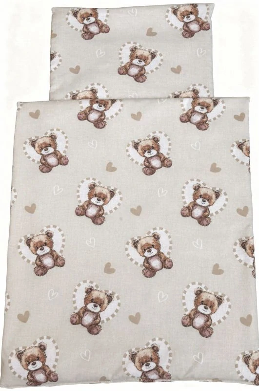 SDS Peřinky do postýlky pro panenky Medvídek v srdci krémová Bavlna, výplň: Polyester, 1x 38x44 cm / 28x20 cm