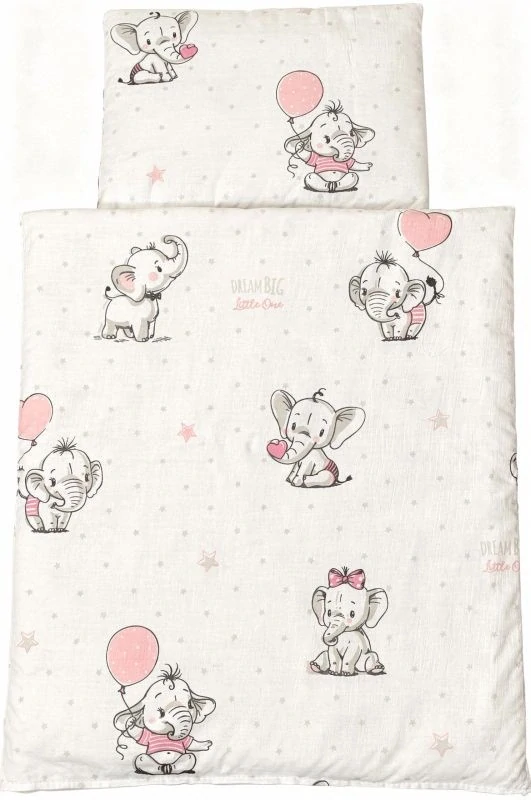 SDS Peřinky do postýlky pro panenky Sloníci bílá Bavlna, výplň: Polyester, 1x 38x44 cm / 28x20 cm