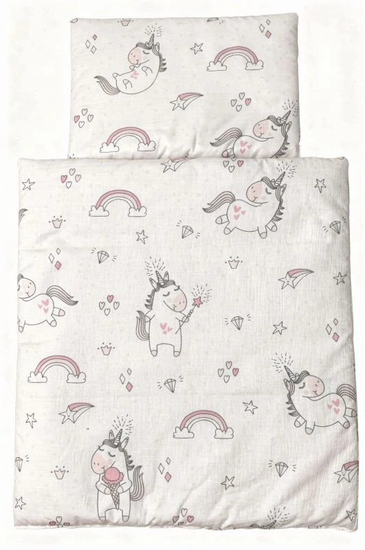 SDS Peřinky do postýlky pro panenky Jednorožec bílá Bavlna, výplň: Polyester, 1x 38x44 cm / 28x20 cm