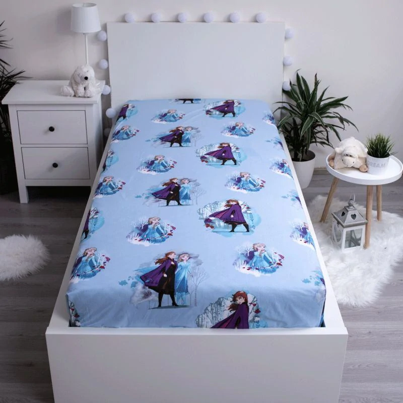 JERRY FABRICS Prostěradlo Ledové Království 2 blue leaves Bavlna, 90/200 cm