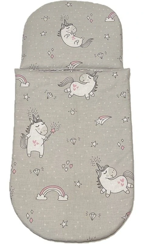 SDS Peřinky do kočárku pro panenky Jednorožec šedá Bavlna, výplň: Polyester, 1x 27x40 cm / 25x20 cm