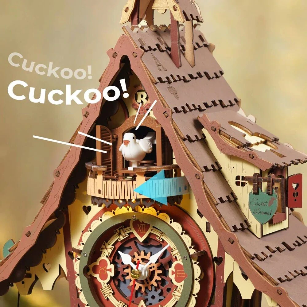 RoboTime 3D dřevěná mechanická skládačka Kukačkové hodiny