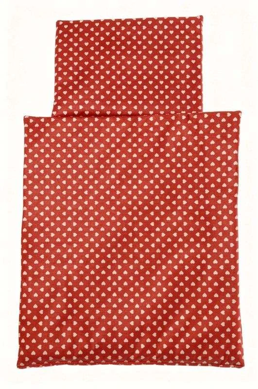 SDS Peřinky do postýlky pro panenky Srdíčka malá červená Bavlna, výplň: Polyester, 1x 38x44 cm / 28x20 cm