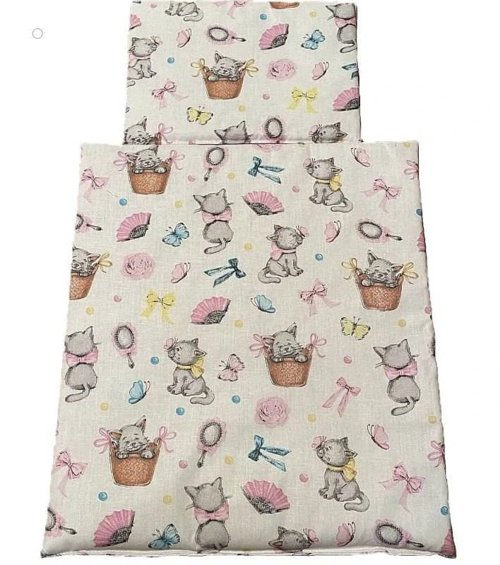 SDS Peřinky do postýlky pro panenky Veselé kočičky Bavlna, výplň: Polyester, 1x 38x44 cm / 28x20 cm