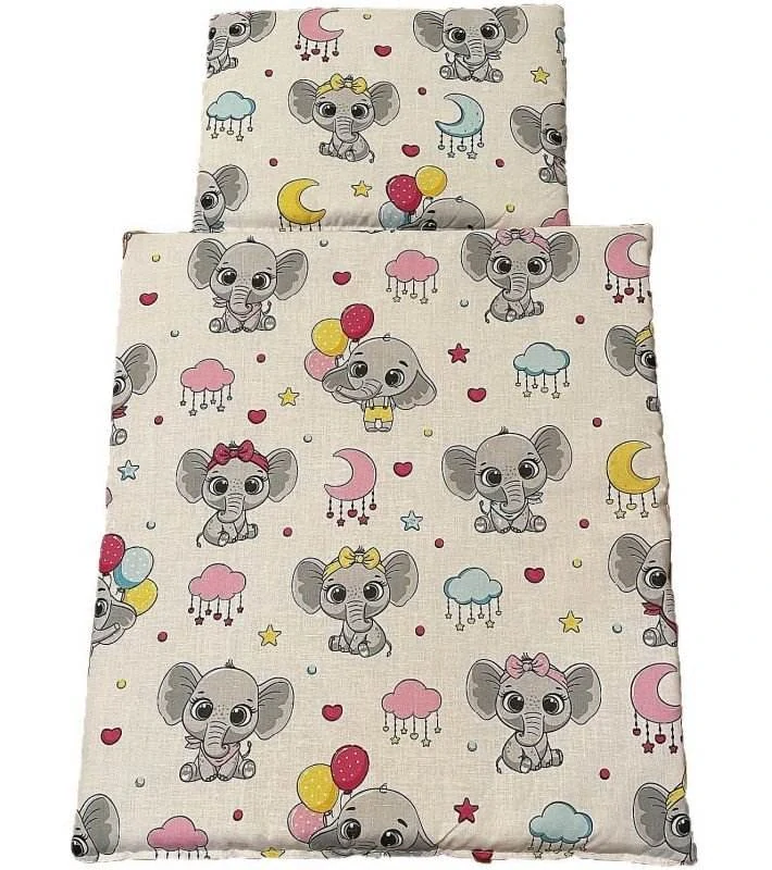 SDS Peřinky do postýlky pro panenky Veselí sloníci Bavlna, výplň: Polyester, 1x 38x44 cm / 28x20 cm