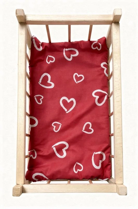 SDS Matrace do postýlky pro panenky Srdíčka velká červená_Srdíčka malá červená,  Bavlna, výplň: Polyester, 50x28 cm