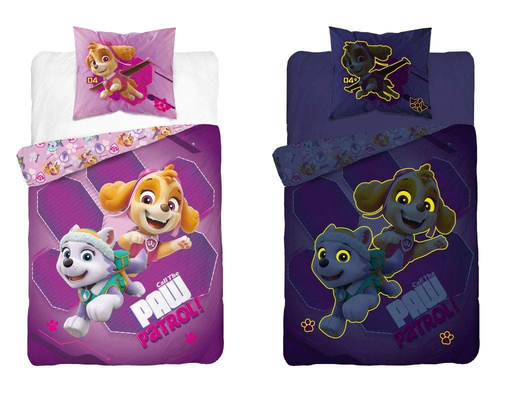 DETEXPOL Povlečení Paw Patrol lila svítící Bavlna, 140/200, 70/80 cm