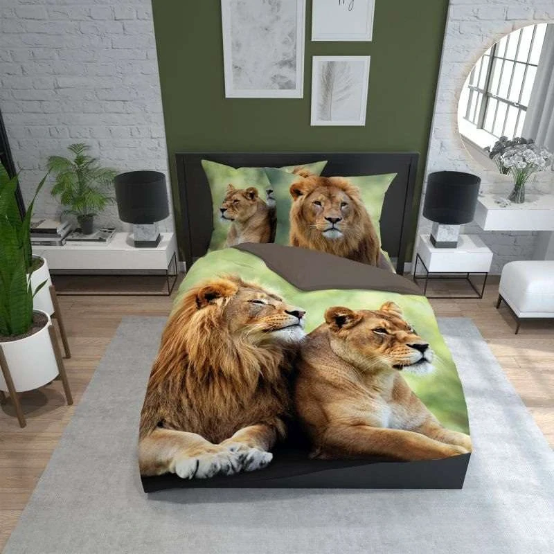 DETEXPOL Francouzské povlečení Lev a Lvice Bavlna, 220/200, 2x70/80 cm