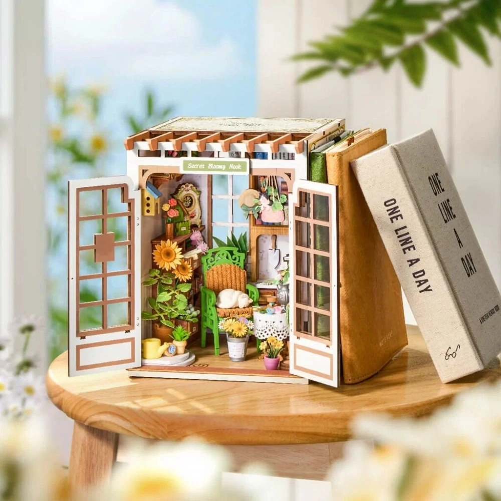 RoboTime 3D skládačka Zarážka na knihy Miniatura domečku Tajné květinové zákoutí