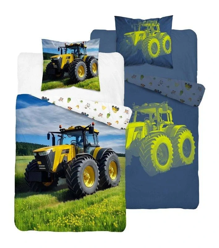 DETEXPOL Povlečení Traktor žlutý svítící Bavlna, 140/200, 70/80 cm