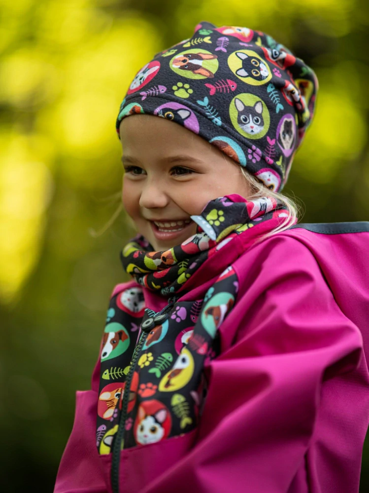 Unuo Dětský nákrčník z fleecu Basic Kočka pes Holka