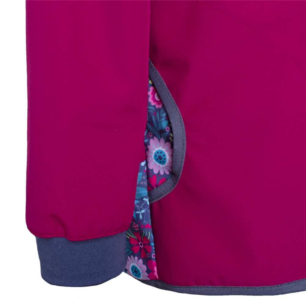 Unuo Dětská softshellová bunda bez zateplení Basic Tm. růžová malinová Květinky 110/116