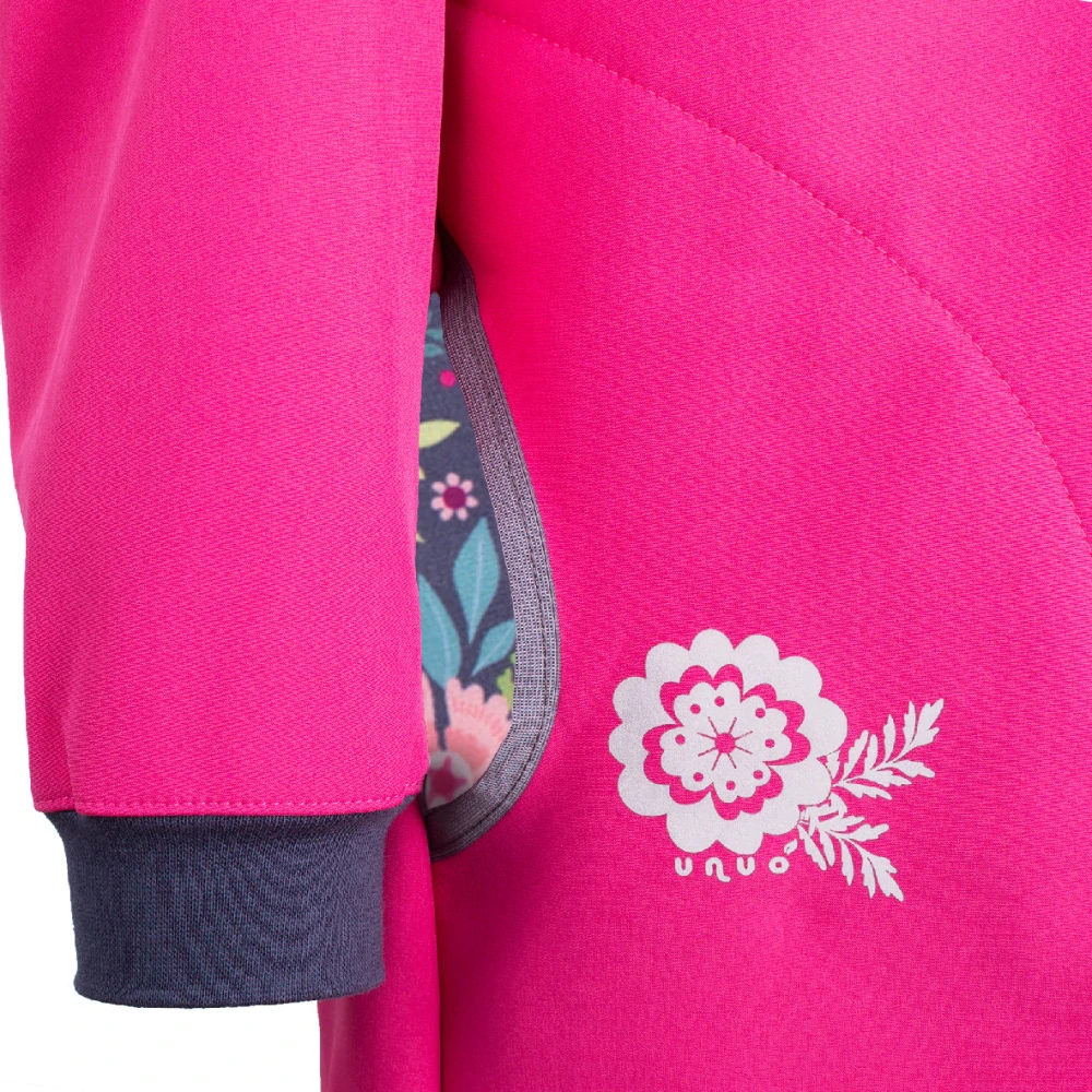 Unuo Dětský softshellový kabátek bez zateplení Fuchsiová Květinky 122/128