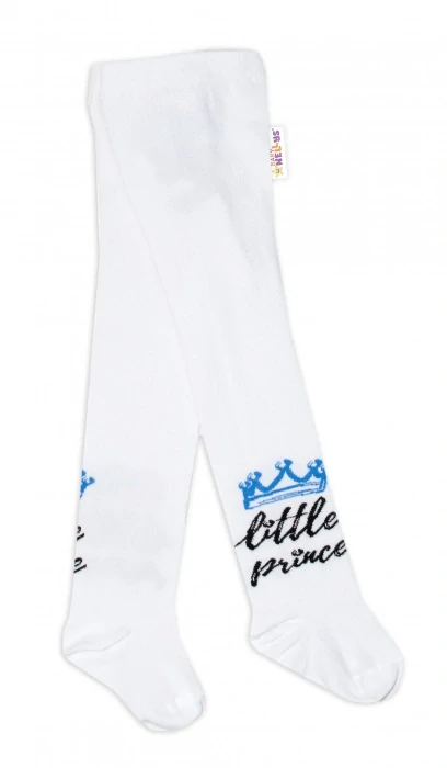Baby Nellys Dětské punčocháče bavlněné, Little Prince Bílé s modrou korunkou, vel.80/86