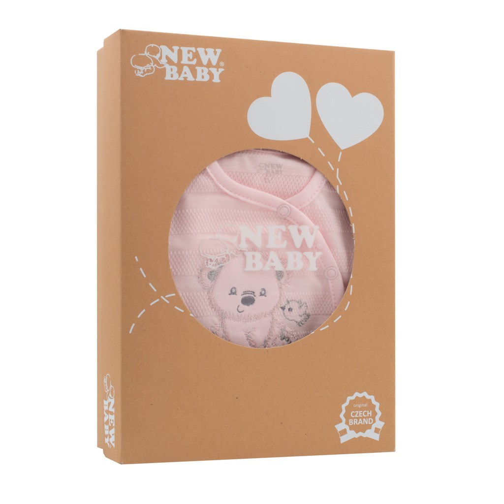 New Baby Kojenecká soupravička do porodnice v krabičce Sweet Bear Růžová, vel.56