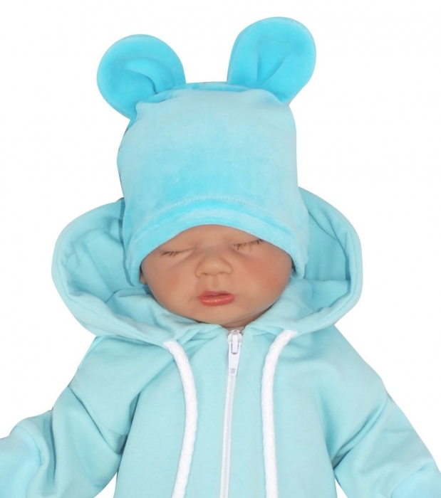 Z&Z Velurová semišková čepička s oušky Teddy Tyrkys,  vel.80/86