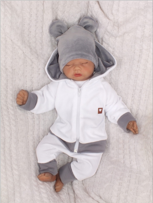 Z&Z Velurová semišková čepička s oušky Teddy Šedá,  vel.80/86