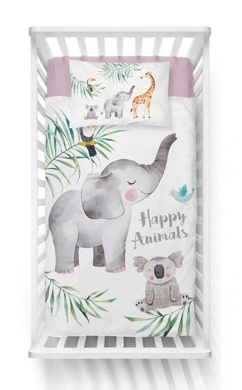 DETEXPOL Bambusové povlečení do postýlky Zvířátka šedá  Bavlna, Bambus, 100/135, 40/60 cm