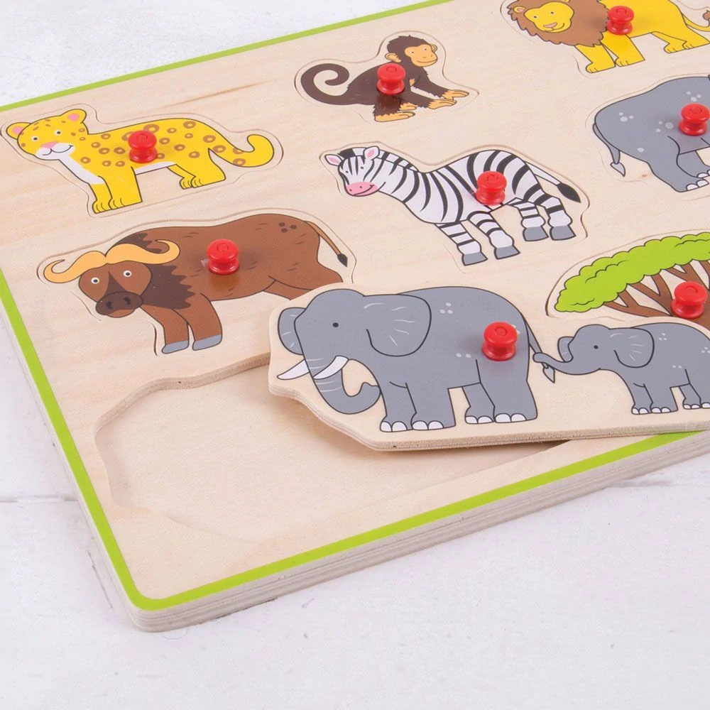 Bigjigs Toys Vkládací puzzle safari s úchytem