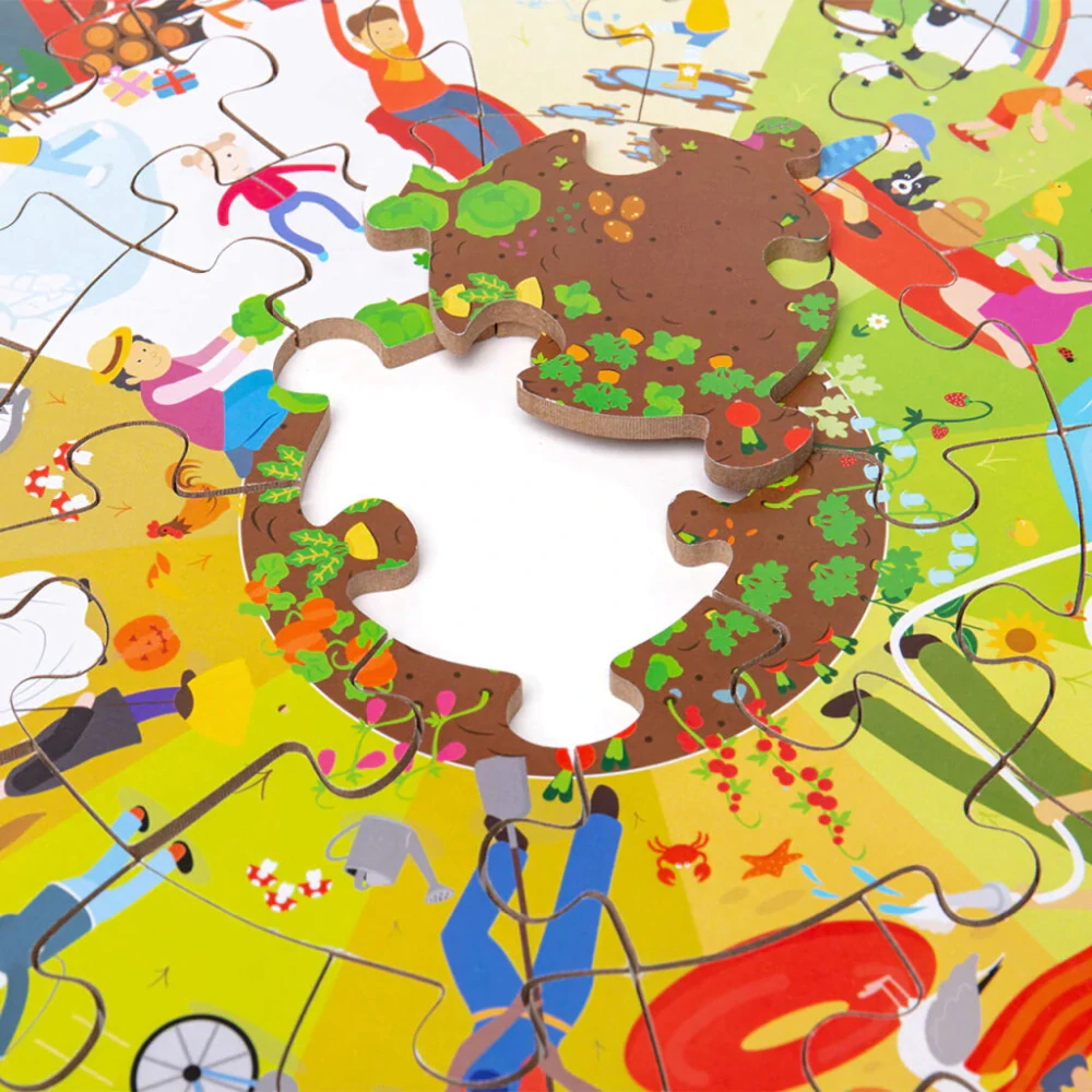 Bigjigs Toys Kulaté podlahové puzzle Čtyří roční období 50 dílků