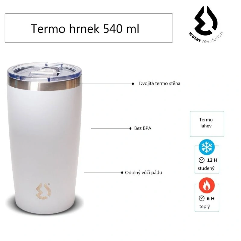Water Revolution Nerezový Termo hrnek černá  Potravinářská nerezová ocel 18/8, 540 ml