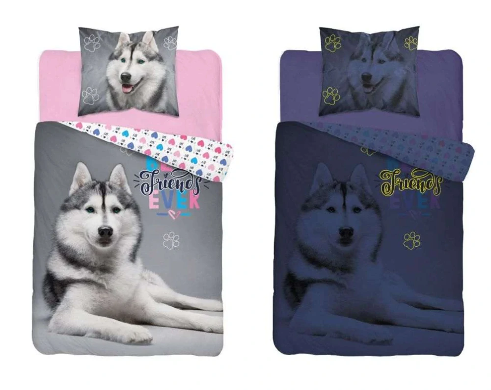 DETEXPOL Povlečení Husky svítící Bavlna, 140/200, 70/80 cm