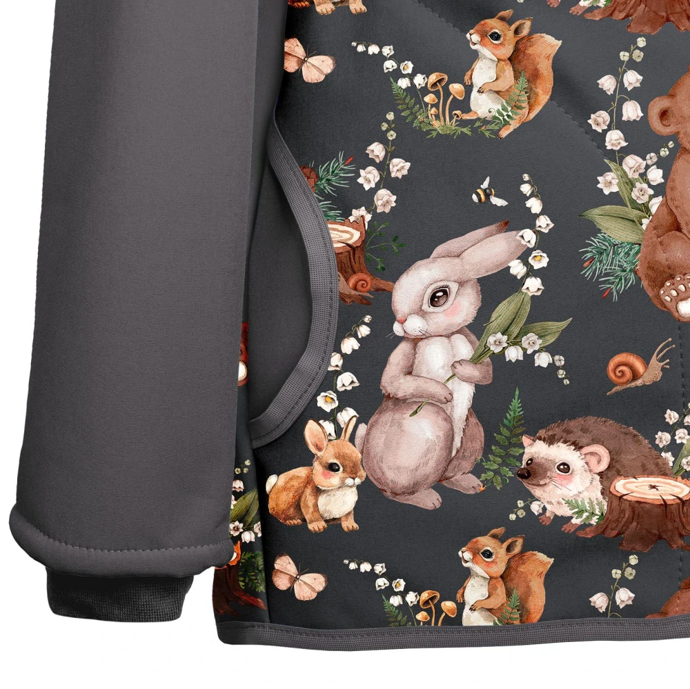 Unuo Dětská softshellová bunda s fleecem Basic Tm. šedá Zajíček 92/98