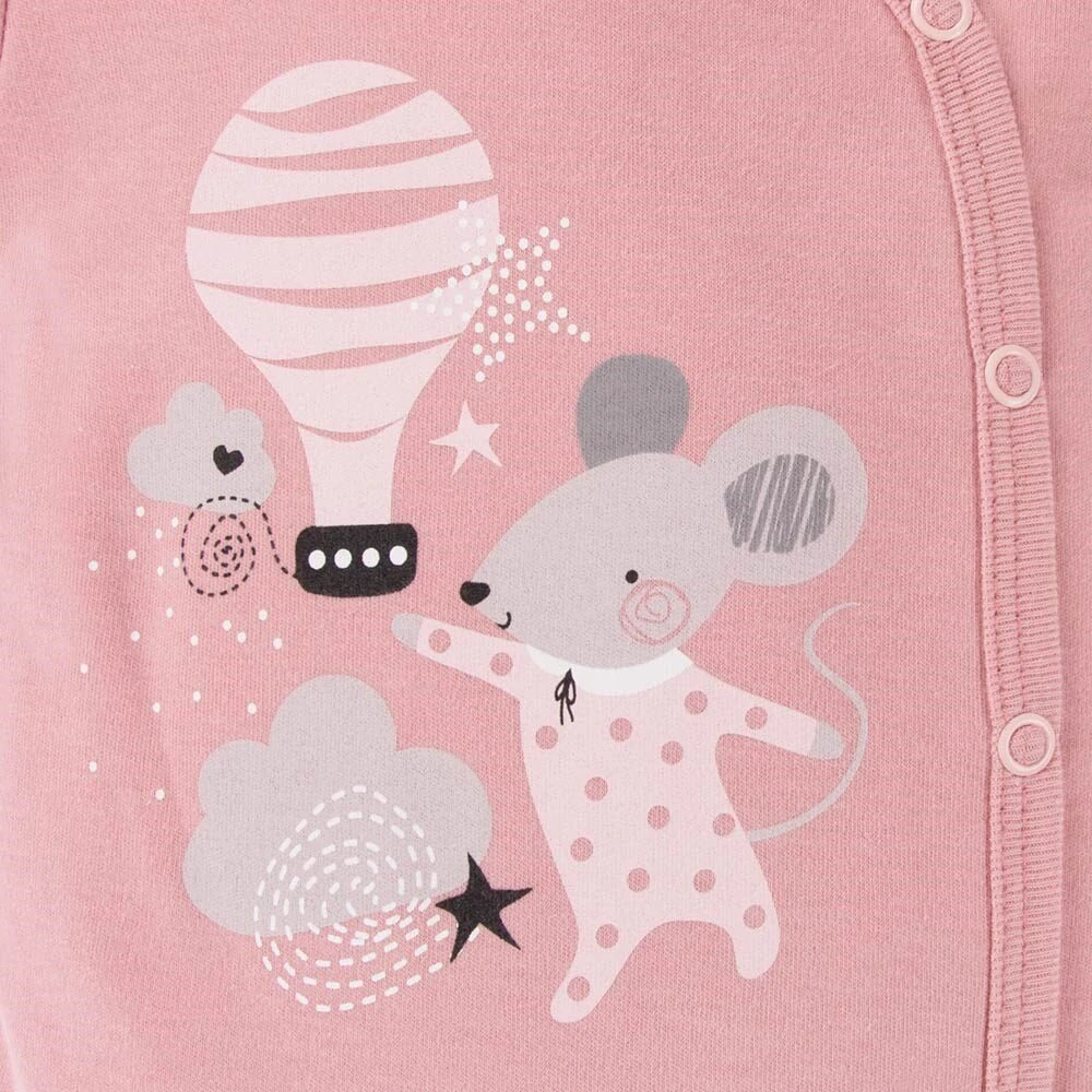 EEVI Kojenecké body dl. rukáv, zapínání bokem Mellow Myška Růžová,  vel.56