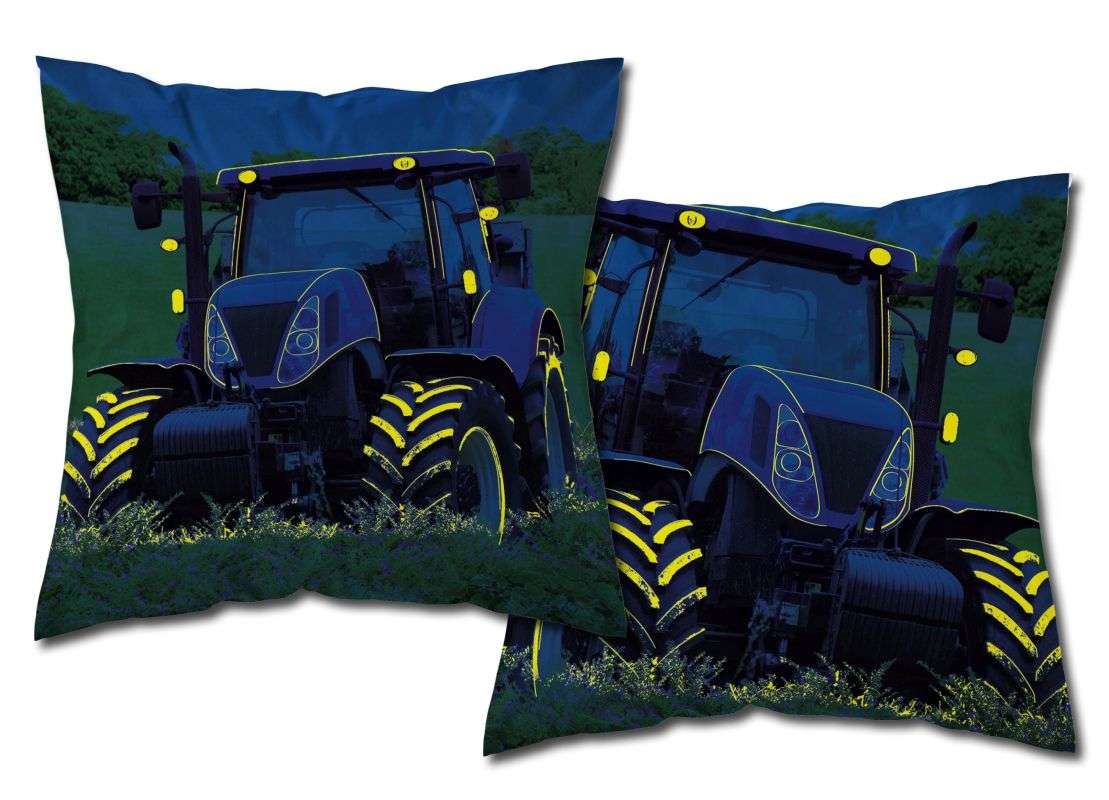 Detexpol Povlak na polštářek Traktor blue Svítící Bavlna, 40/40 cm
