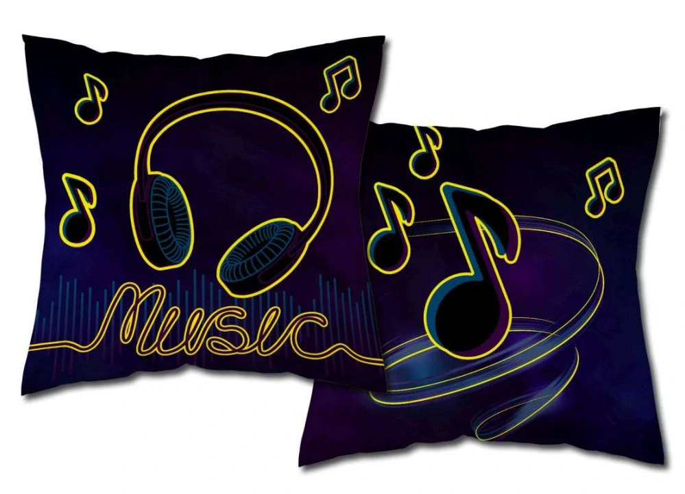Detexpol Povlak na polštářek Music Noty Svítící  Bavlna, 40/40 cm