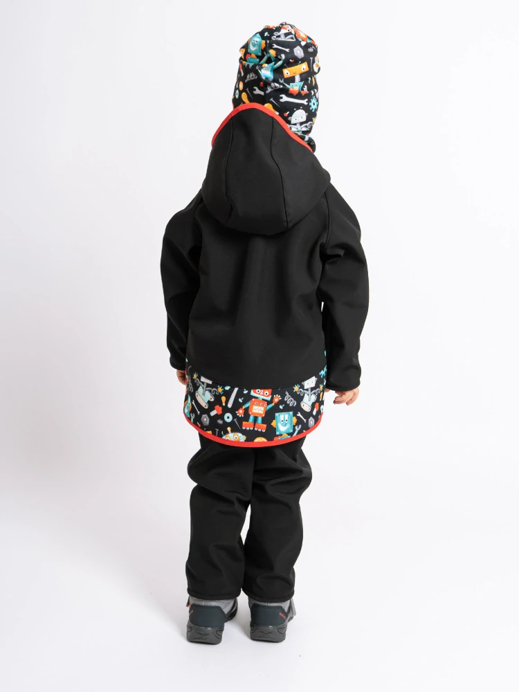 Unuo Dětská softshellová bunda s fleecem Basic Černá Roboti 92/98