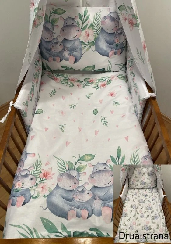 SDS Souprava do postýlky 4D Hrošíci rodina/Hrošíci baby Bavlna