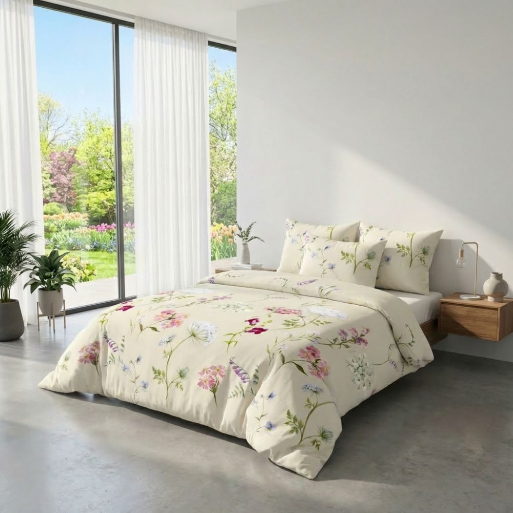 Kvalitex Bavlněné povlečení DELUX BOTANICA smetanová, 1x 140/200, 1x 70/90cm