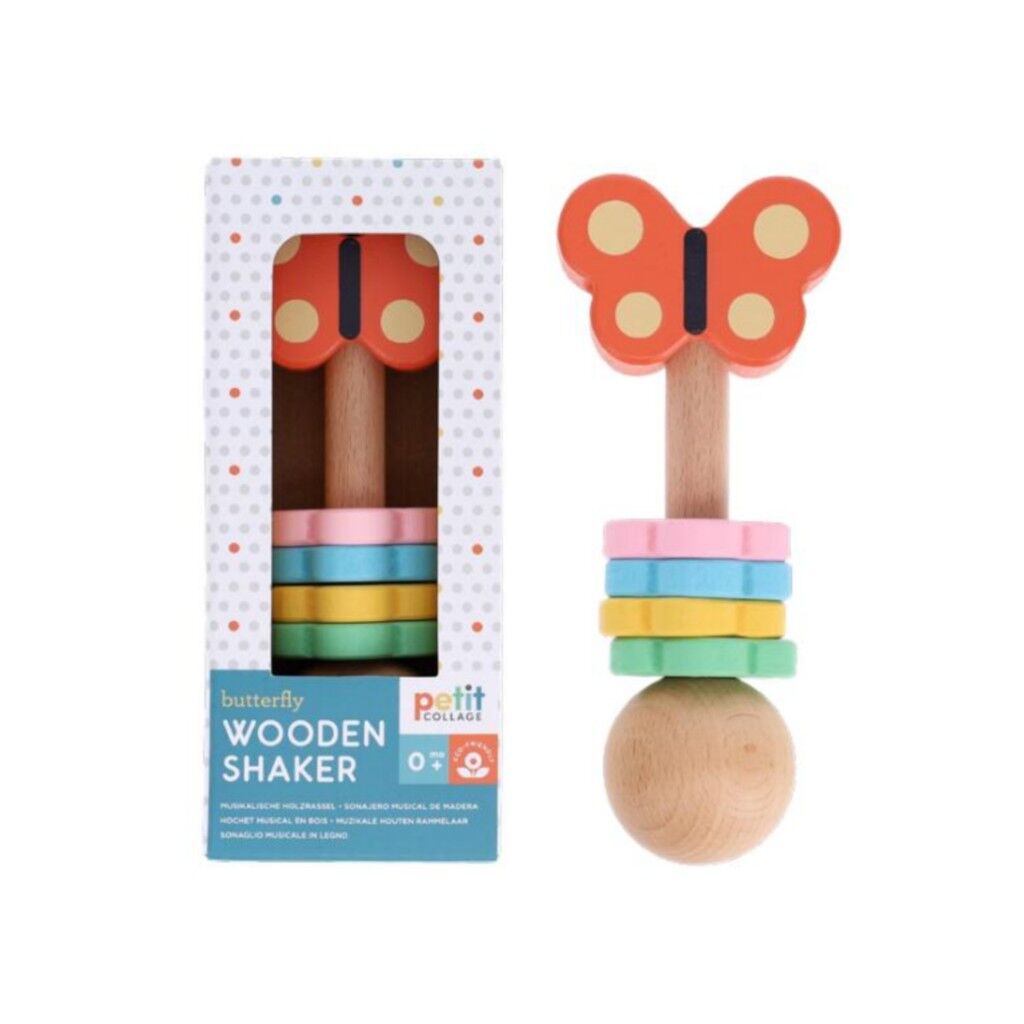 Petit Collage Dřevěné chrastítko Motýl
