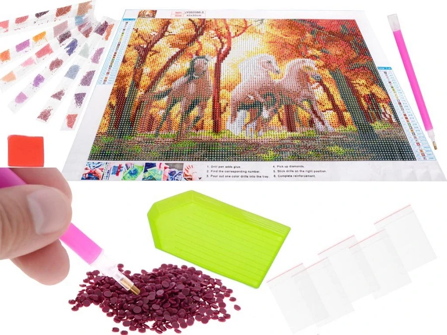 KIK Diamantové malování Běžící koně 30x40cm