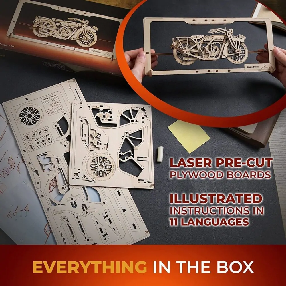 Ugears 2,5D dřevěné mechanické puzzle Indie Moto